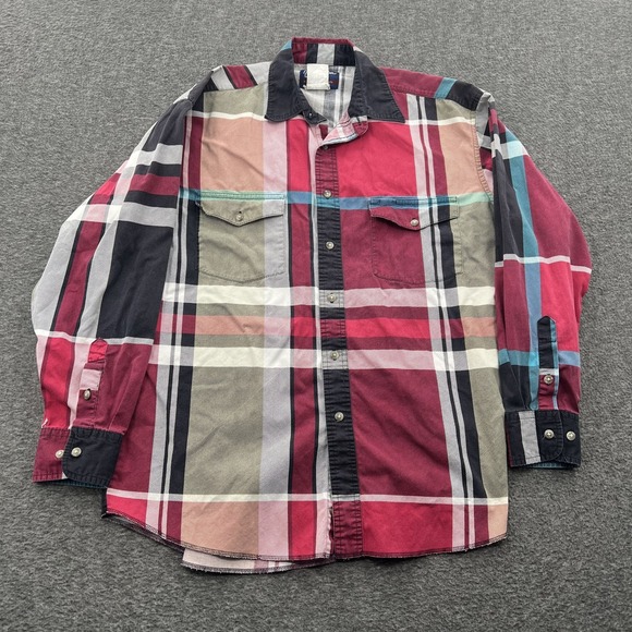 Vintage Wrangle X Long Tails Button Shirt Mens 34 16 1/2 Plaid Western Rodeo - Picture 2 of 8